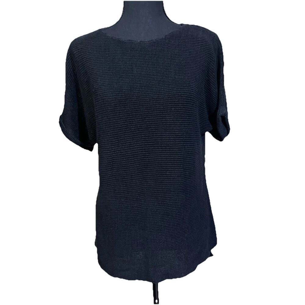 J Jill Linen Blend Sweater Tunic Soft Knit Black Size Small Slouchy Lagenlook